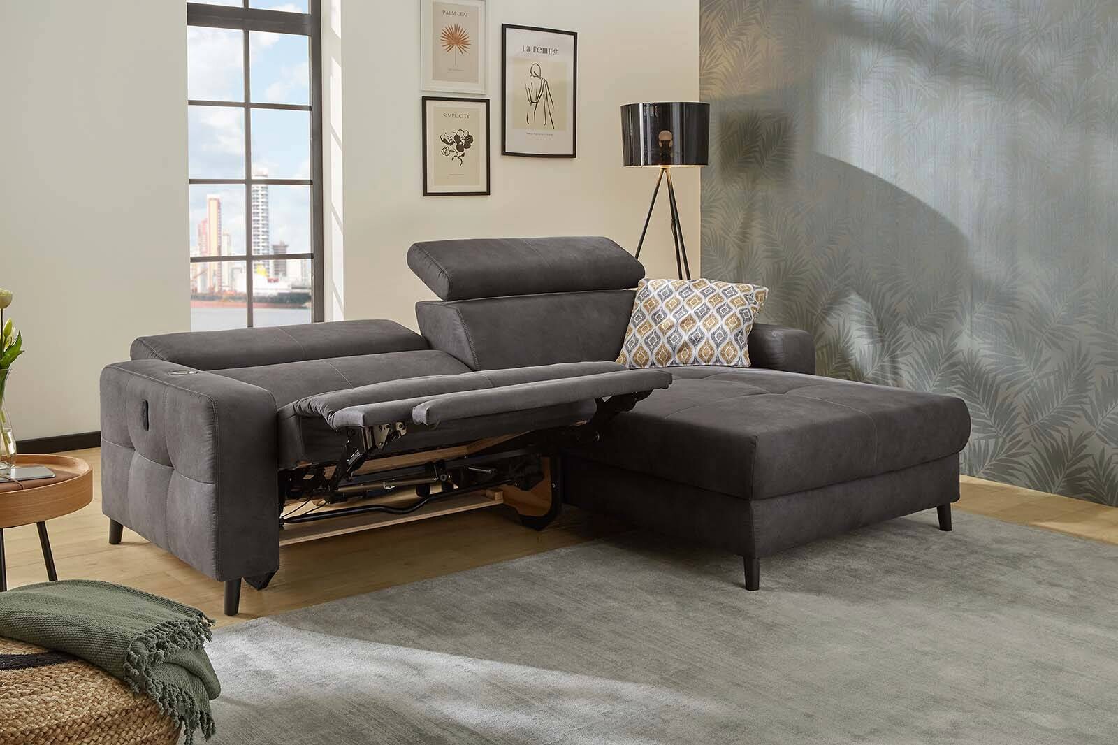 Ecksofa dunkelgrau Microfaser B/H/T: ca. 249x108x185 cm