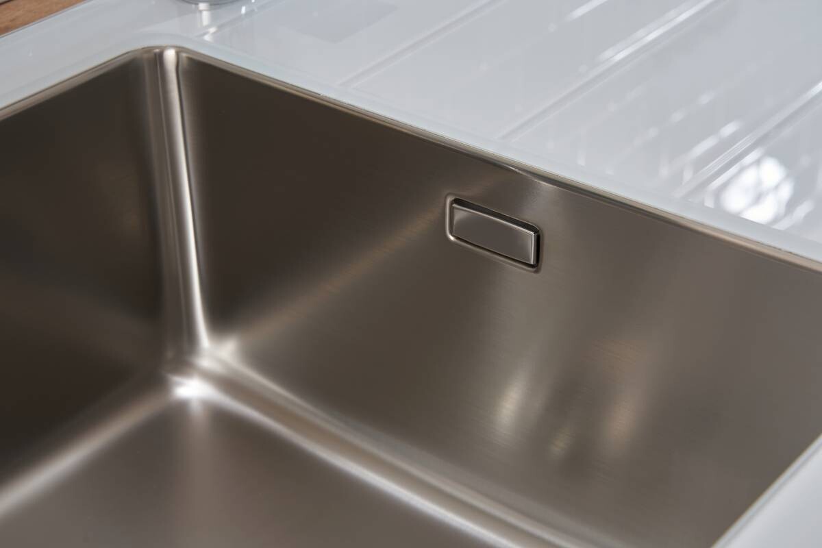 Respekta Einbauspüle New York 86 x 50 W weiß Glas Edelstahl B/H/T: ca. 86x21x50 cm