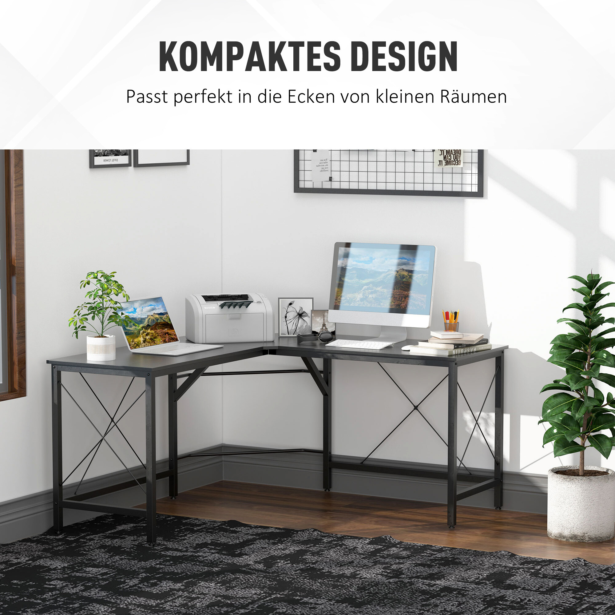 Computertisch 836-122BK schwarz B/H/L: ca. 150x76x150 cm