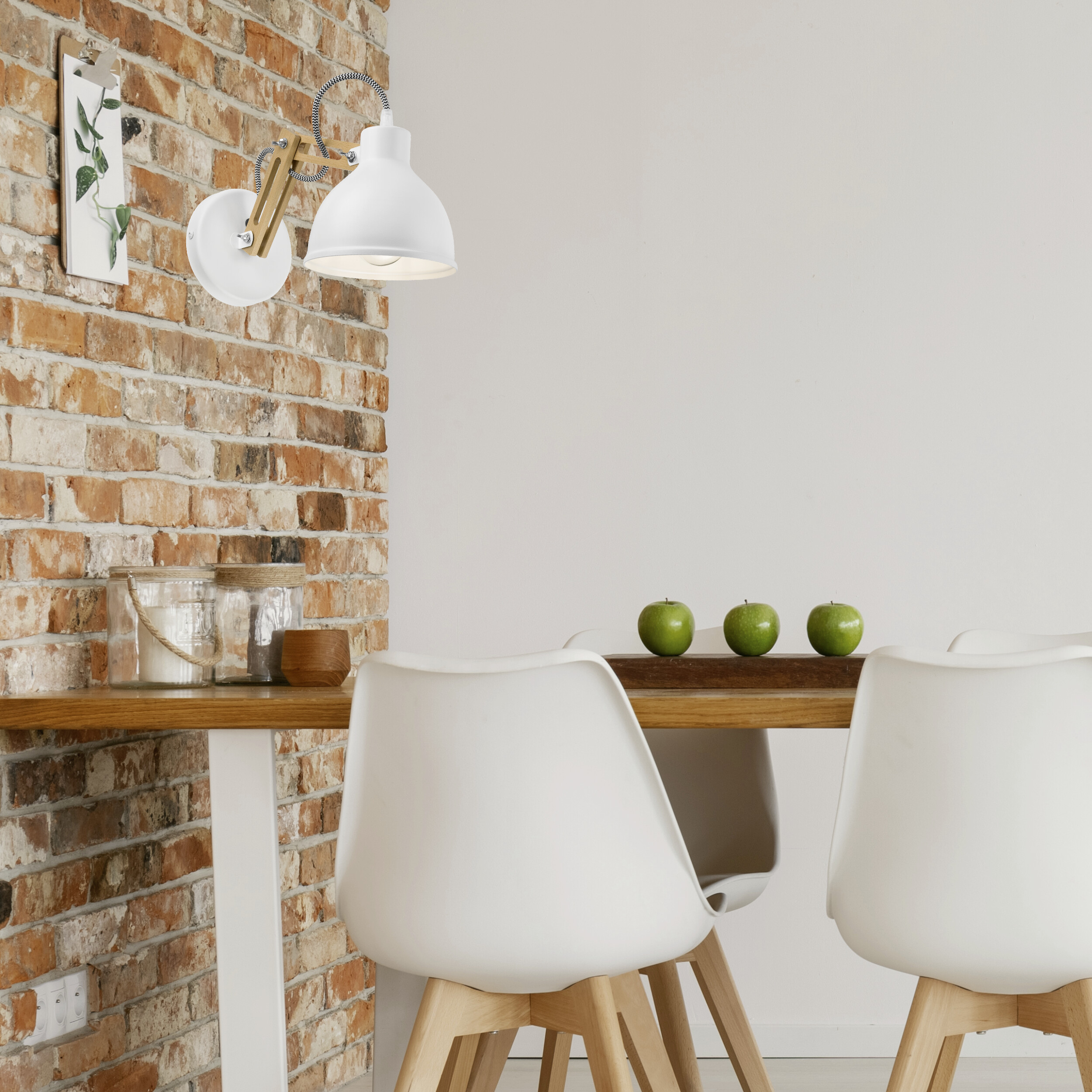 Lamkur Wandleuchte Marcello weiß Stahl Holz B/H/L: ca. 35x25x35 cm E14 1 Brennstellen