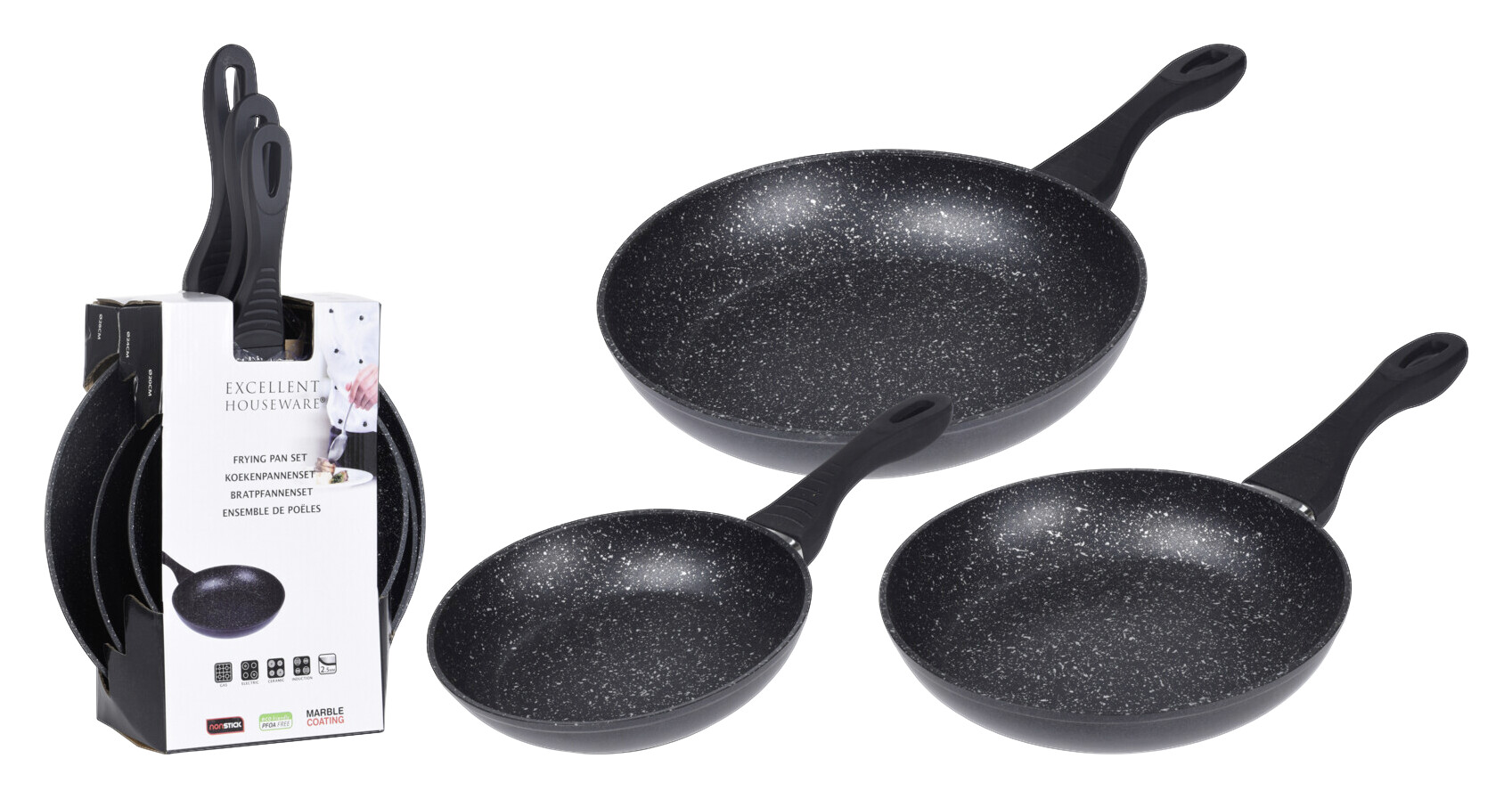 Pfannenset schwarz Aluminium 3 tlg.