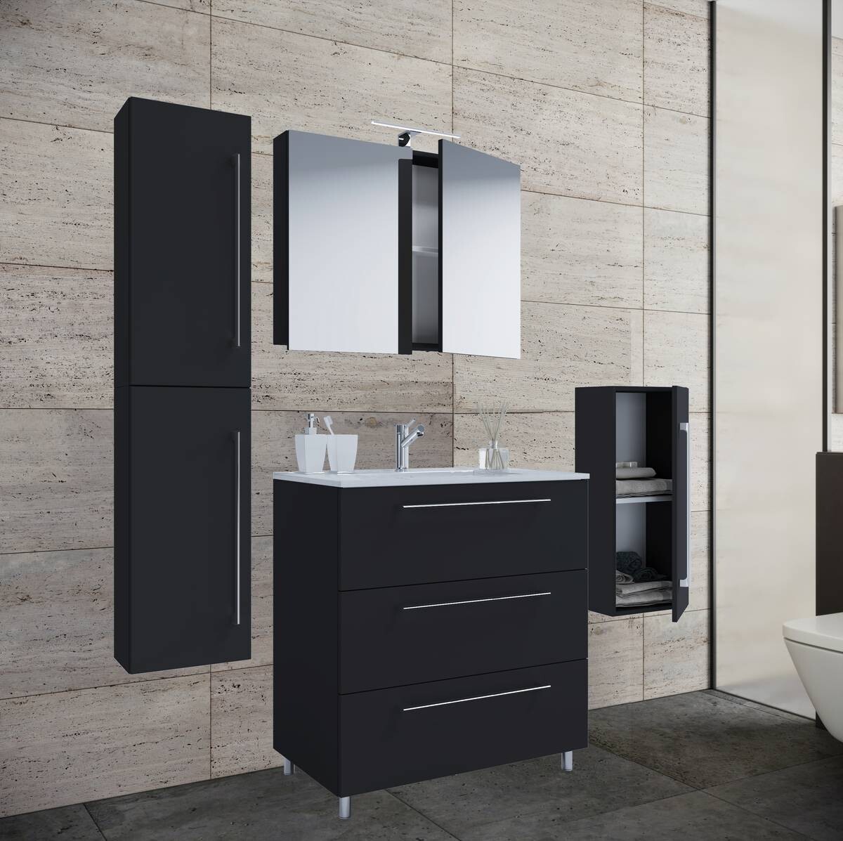 Waschplatz 5tlg-Schubo schwarz B/H/T: ca. 80x86x46 cm