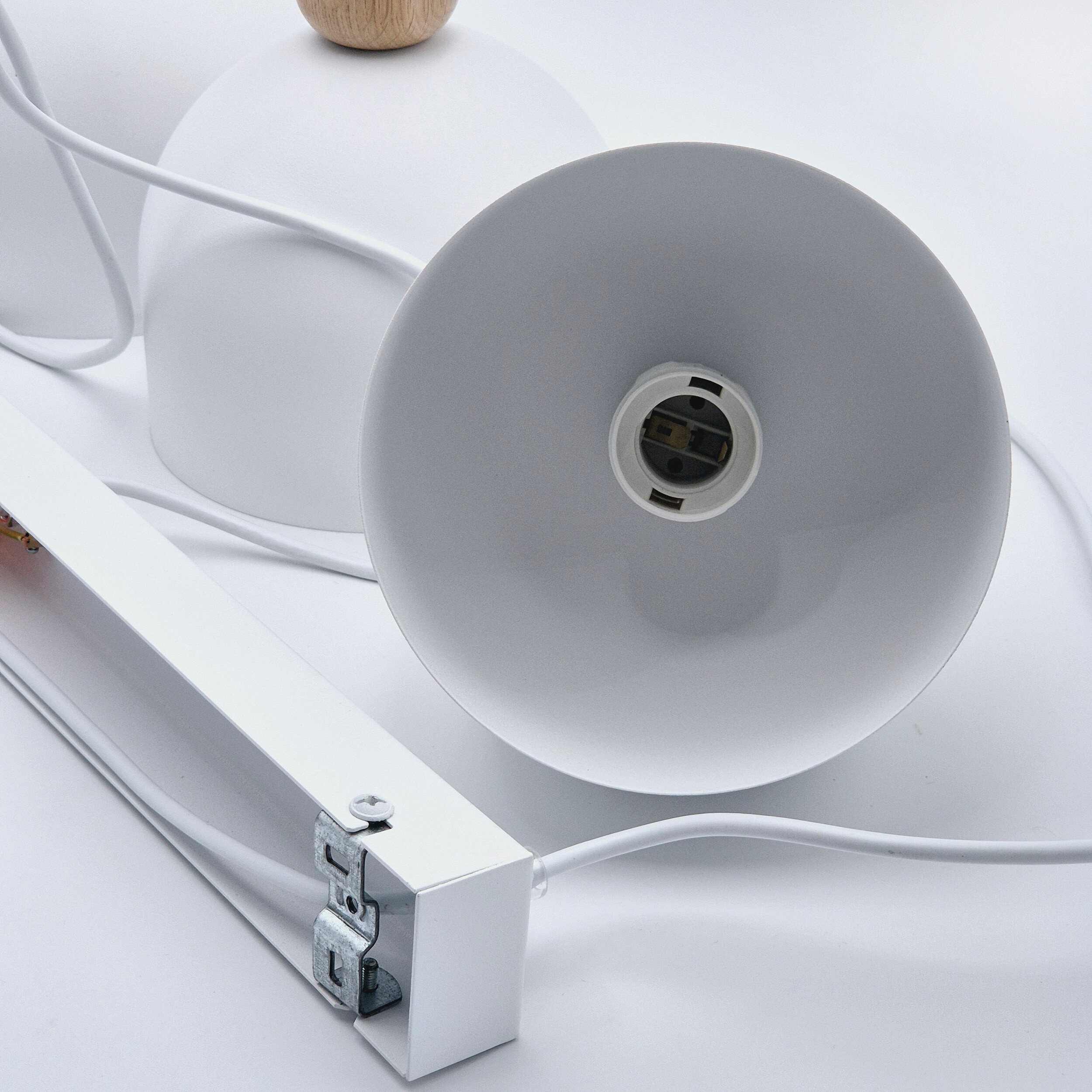 Lamkur Hängeleuchte Eiche weiß Stahl Holz B/H/L: ca. 15,5x85x59 cm E27 3 Brennstellen