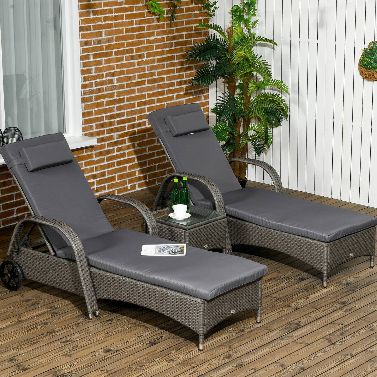 Outsunny Gartenliege 2er Set dunkelgrau Glas B/H/L: ca. 73x103x200 cm