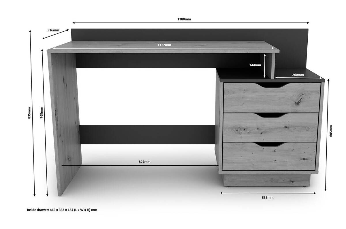 Schreibtisch BELFAST Eiche Artisan Nachbildung anthrazit B/H/T: ca. 138x83,5x51,5 cm