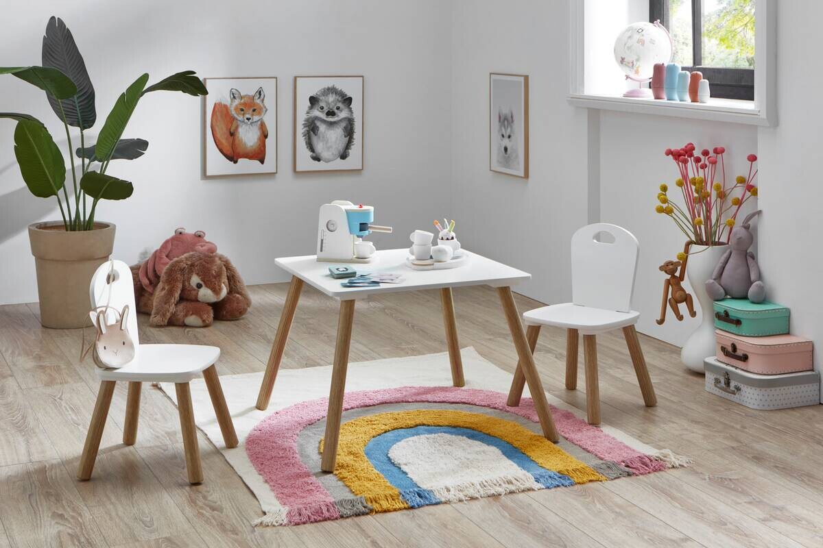 Kindermöbel-Set 3er Set Pinie Nachbildung weiß B/H/T: ca. 55x43x55 cm