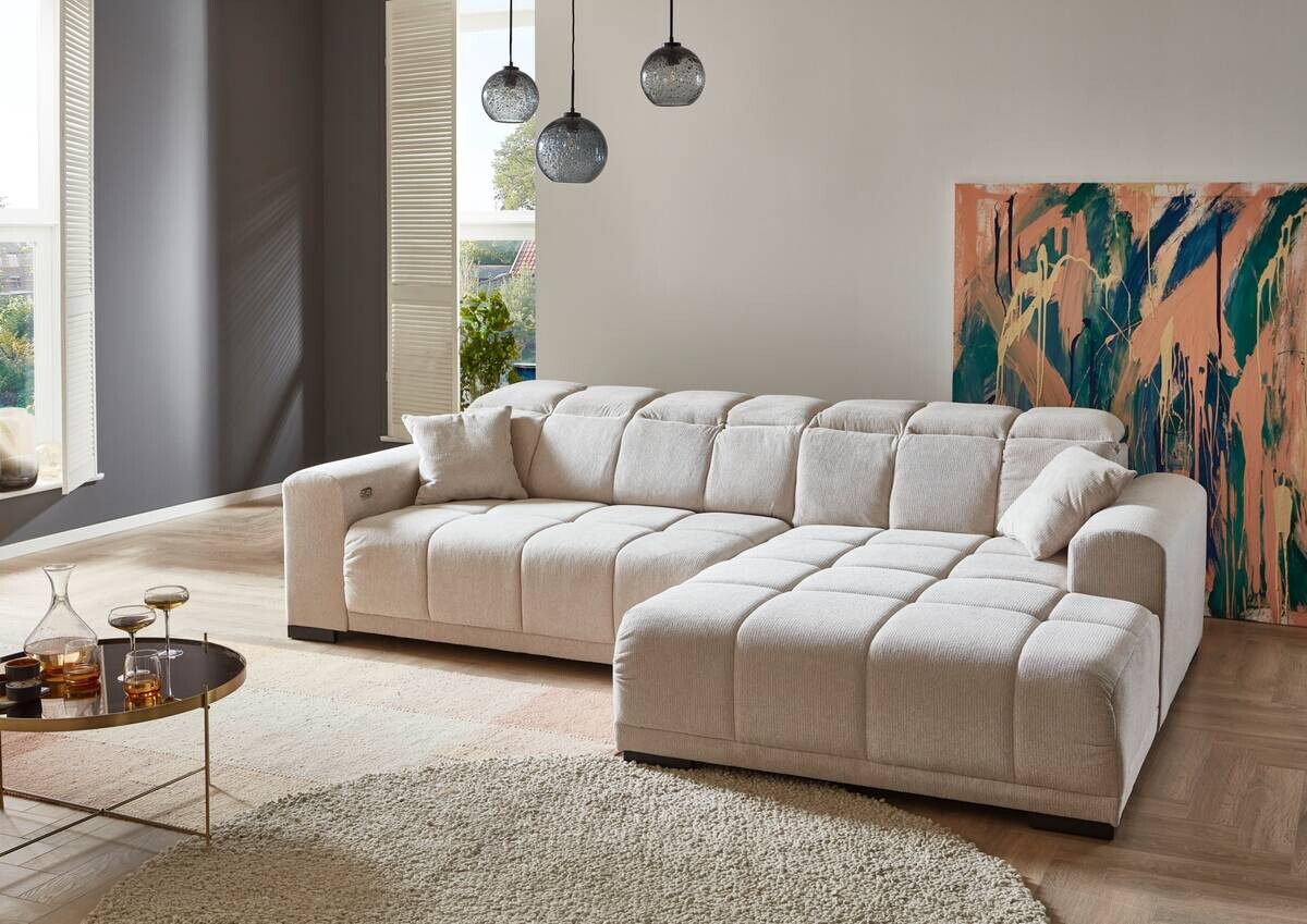 Ecksofa mit elektrischer Sitztiefenverstellung beige Microfaser B/H/T: ca. 301x113x195 cm Ecksofa mit elektrischer Sitztiefenverstellung beige Microfaser B/H/T: ca. 301x113x195 cm
