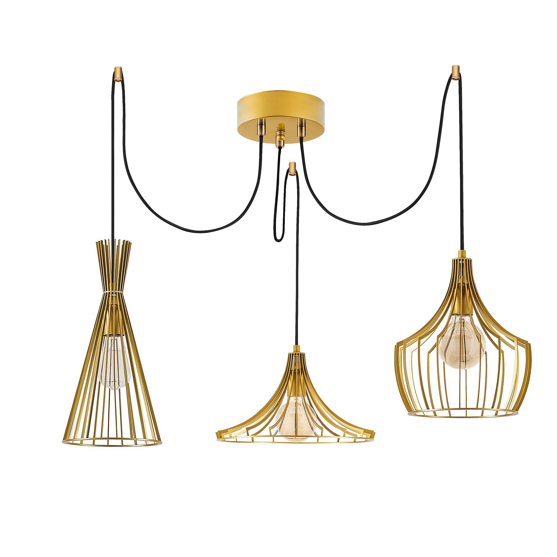 Opviq Pendelleuchte Mezopotamya gold B/H/T/L/D: ca. 114x130x114x114x114 cm E27 3 Brennstellen