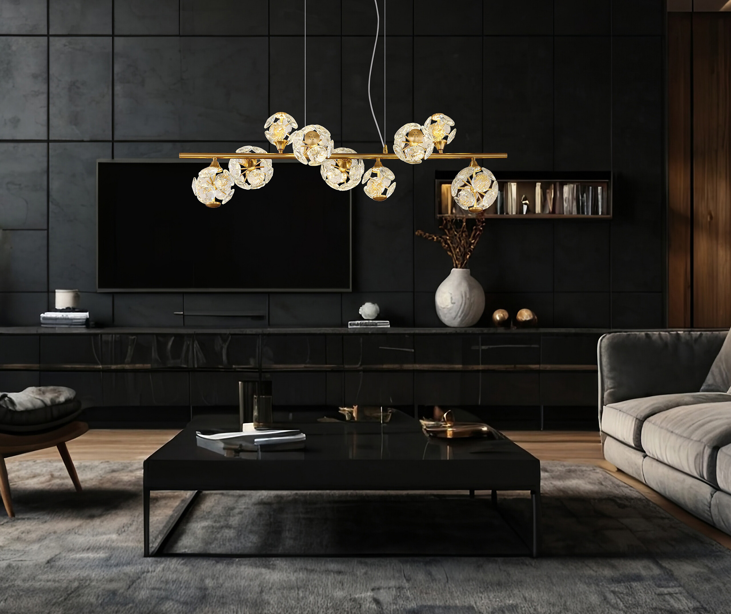 GLOBO LED-Pendelleuchte Virina gold Metall B/H/L: ca. 101x34,5x150 cm