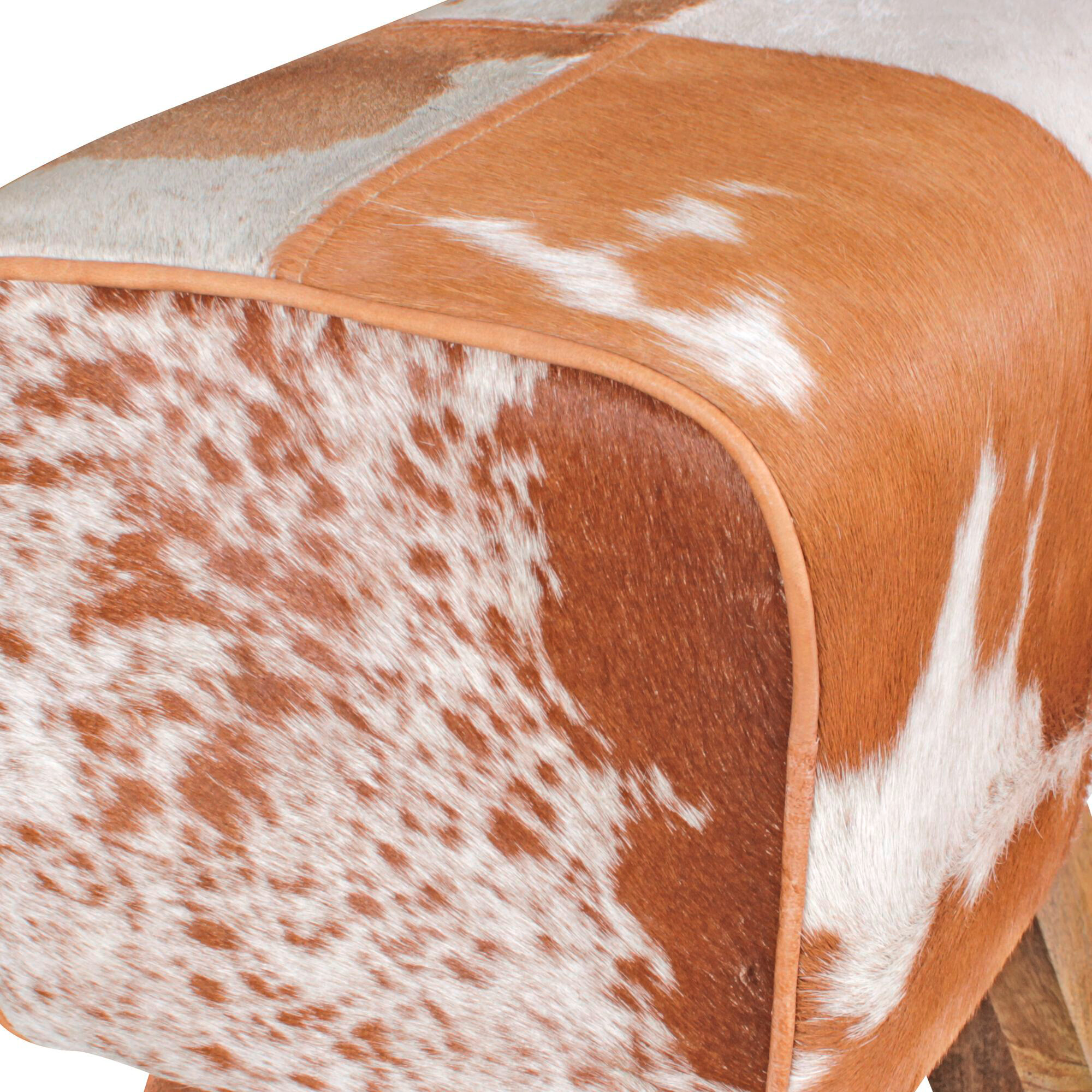 Wohnling Sitzhocker natur natur Leder Echtholz B/H/T: ca. 40x47x25 cm