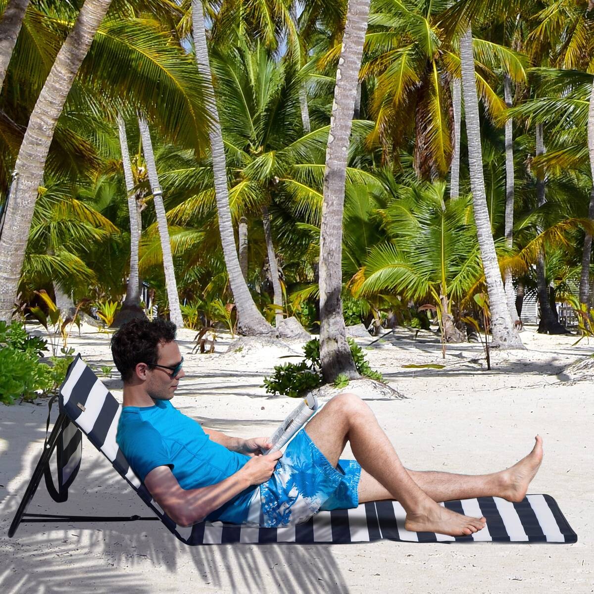 Outsunny Strandliegen blau Polyester B/H/L: ca. 51x40x142 cm