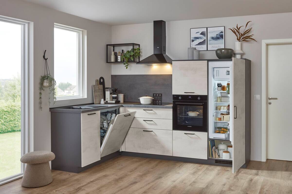 nobilia Winkelküche Riva Weißbeton Nachbildung B/L: ca. 170x275 cm