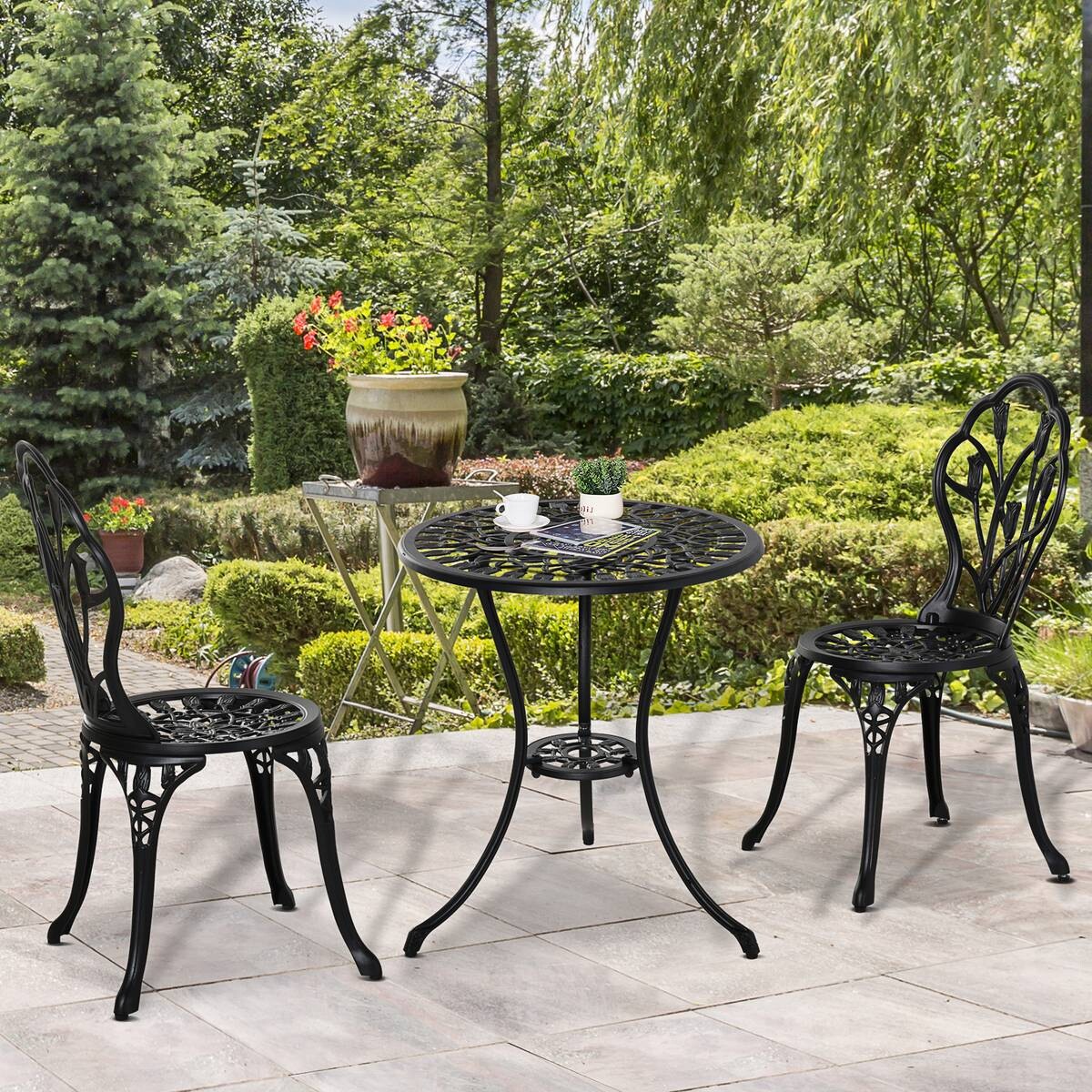 Outsunny Bistro-Set schwarz Aluminium B/H/L: ca. 60x67x60 cm