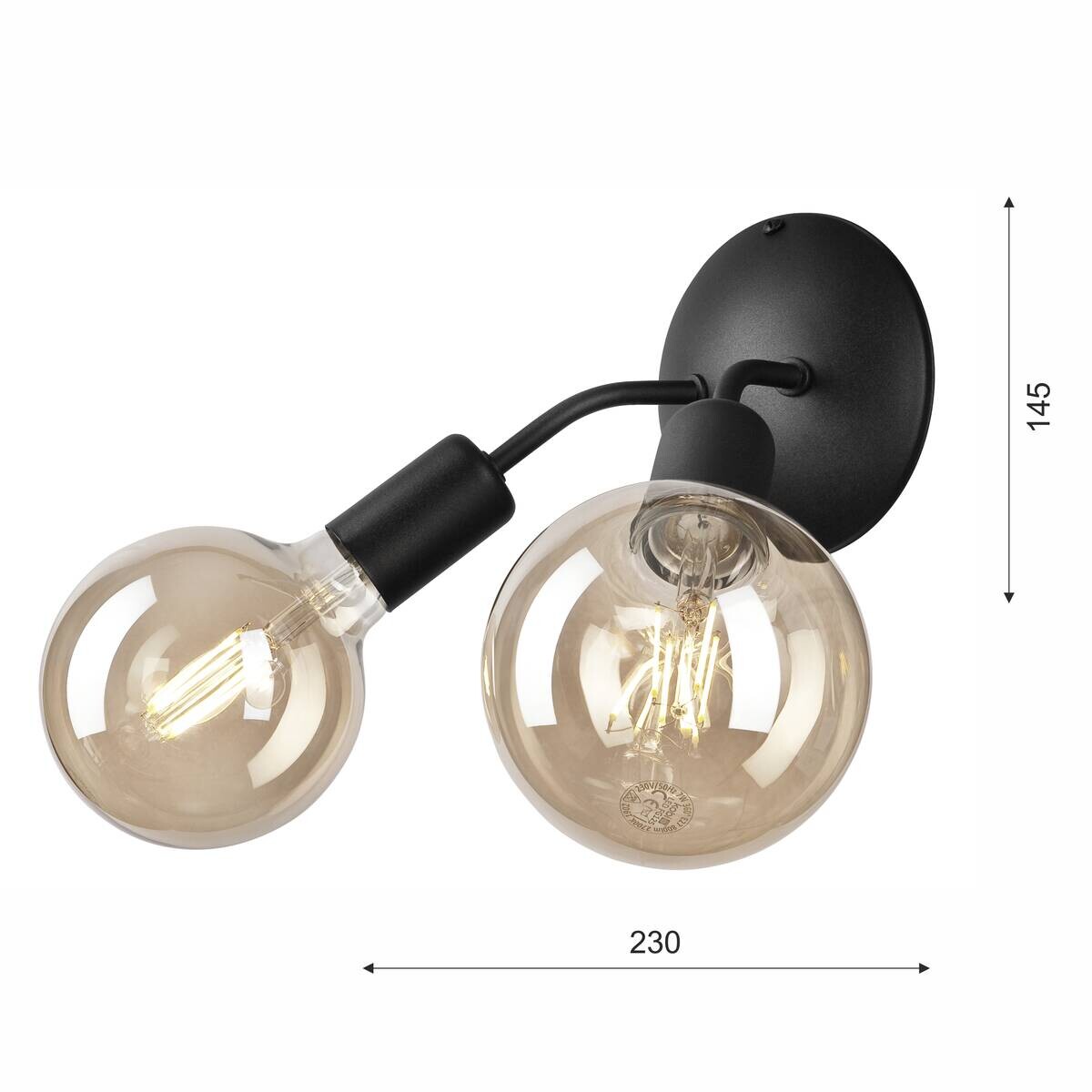 Lamkur Wandleuchte VIGGO 39459 schwarz Stahl H/L: ca. 14,5x23 cm E27 2 Brennstellen