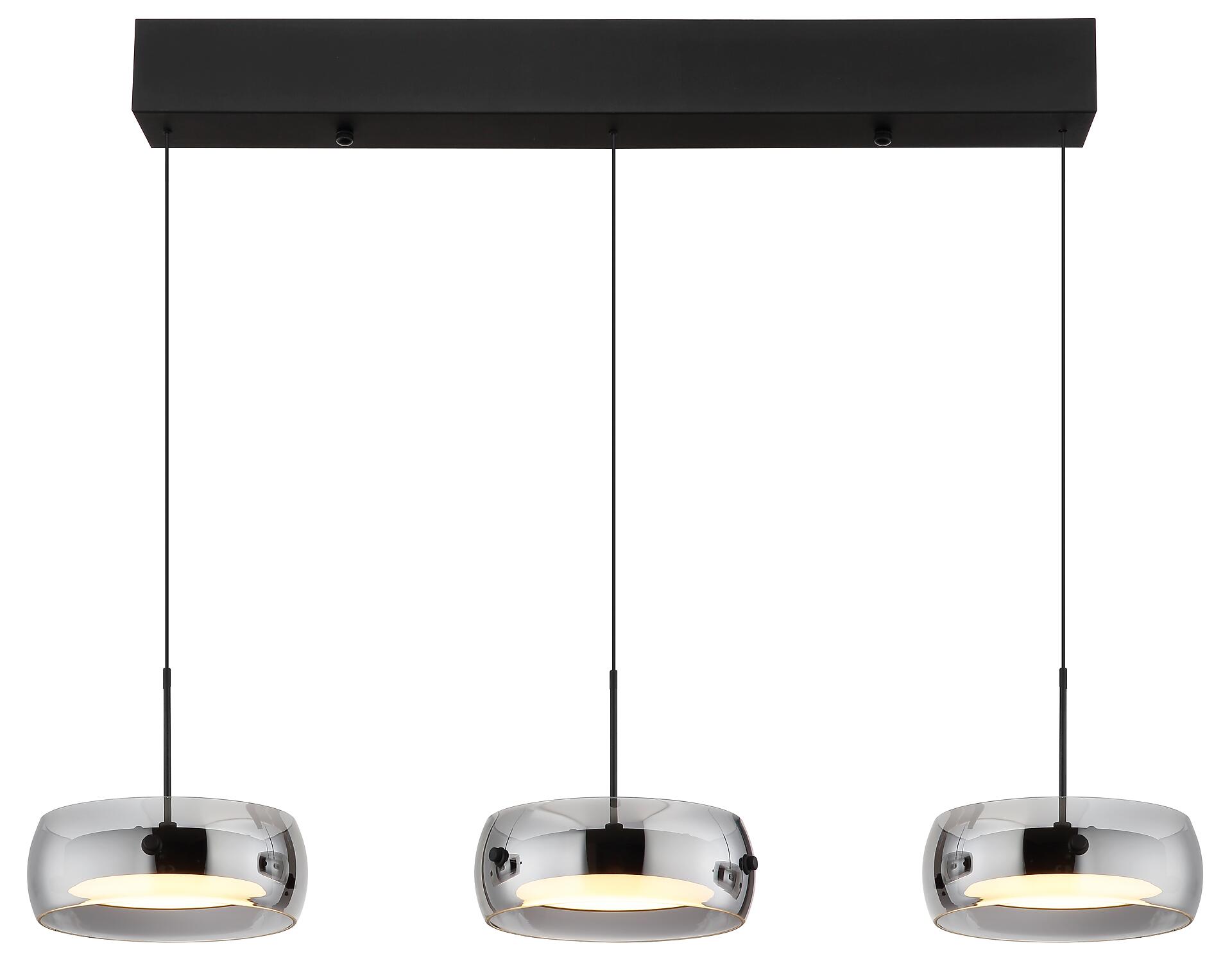 GLOBO LED-Hängeleuchte mattschwarz Rauch Opal Metall Glas Kunststoff B/H/L: ca. 20x120x85 cm 1.0 Brennstellen