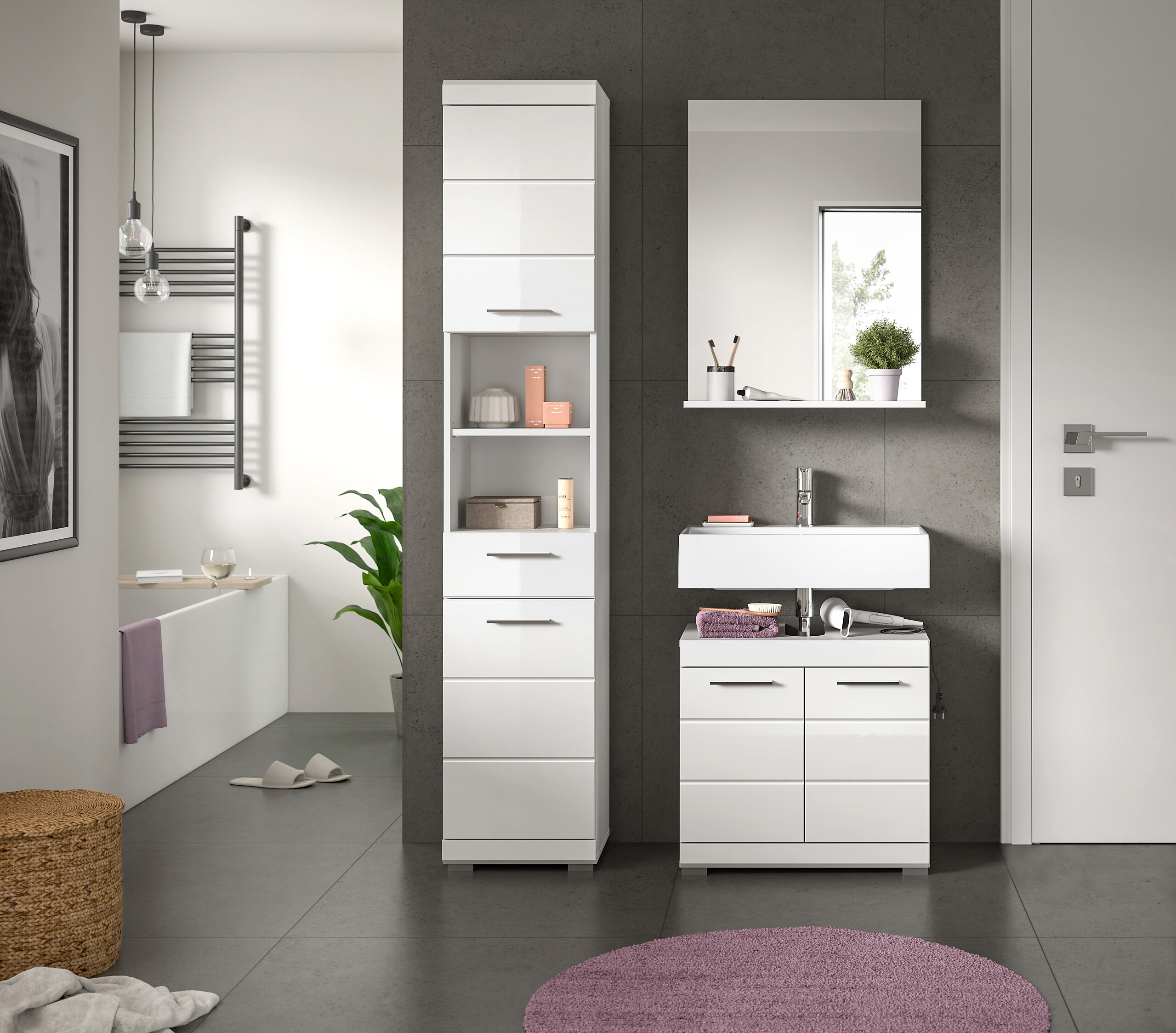 Badezimmer-Set Scout weiß weiß Hochglanz B/H/T: ca. 112x191x34 cm