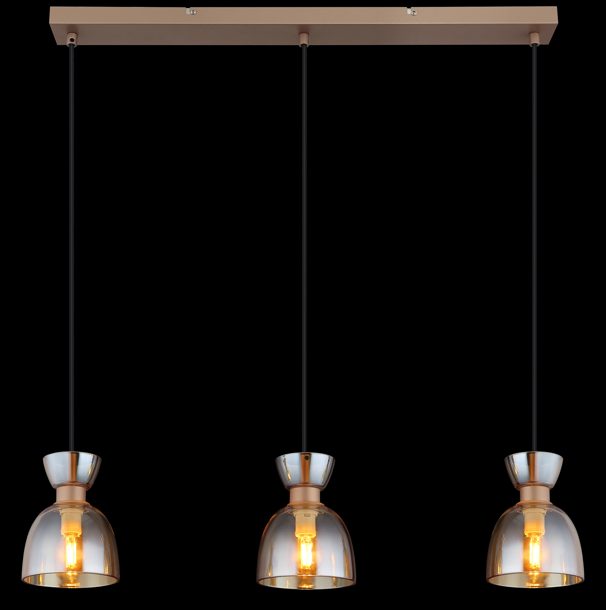 GLOBO Pendelleuchte schwarz amber kaffee Glas Metall B/H: ca. 65x120 cm E14 3 Brennstellen