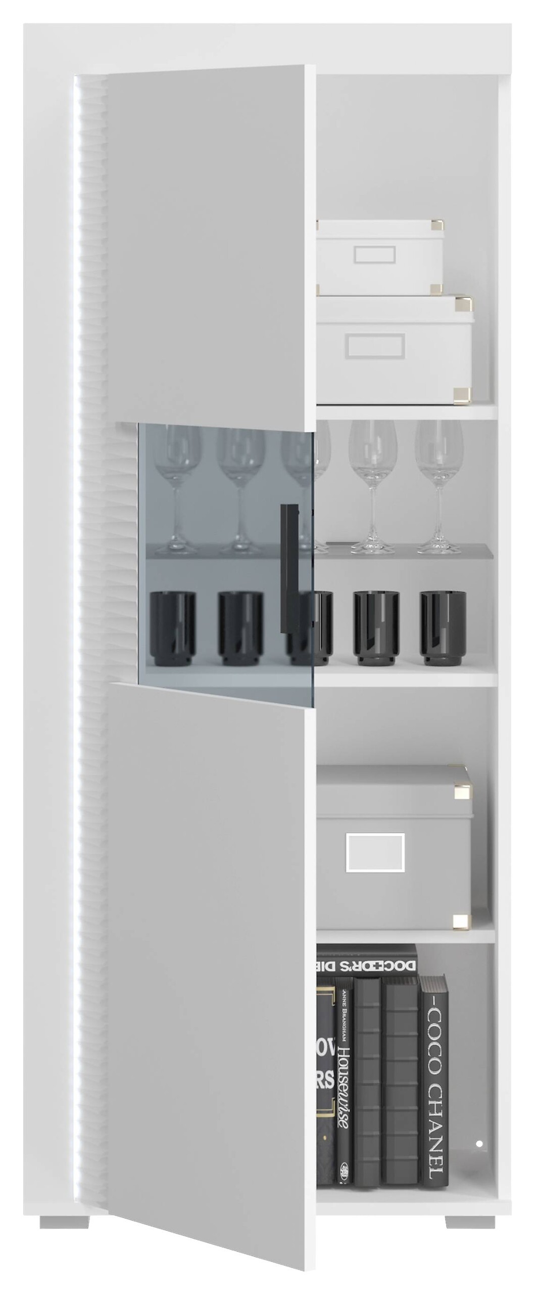 Standvitrine Skylight weiß weiß Hochglanz B/H/T: ca. 60x148x37 cm