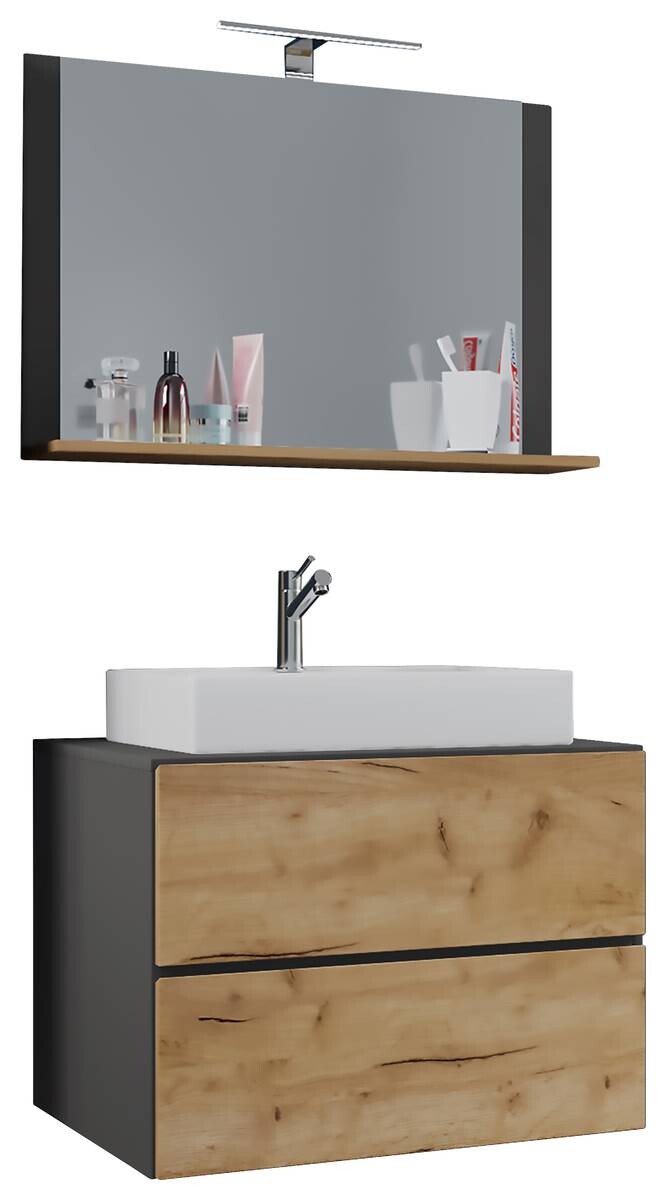 Waschplatz 3tlg-Lendas weiß Eiche Honig Nachbildung anthrazit B/H/T: ca. 60x52x52 cm