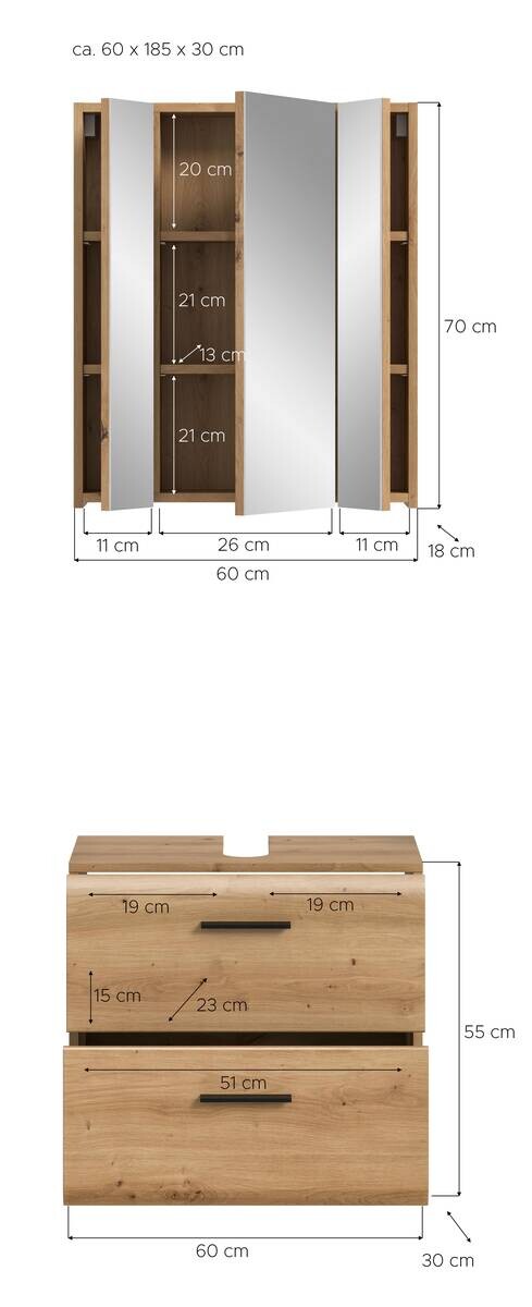Badezimmer-Set Ice Artisan Oak Nachbildung B/H/T: ca. 60x185x30 cm