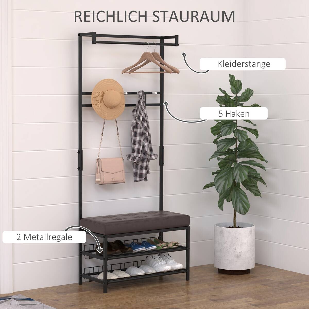 HOMCOM Garderobe schwarz Polypropylen B/H/L: ca. 35x725x180 cm