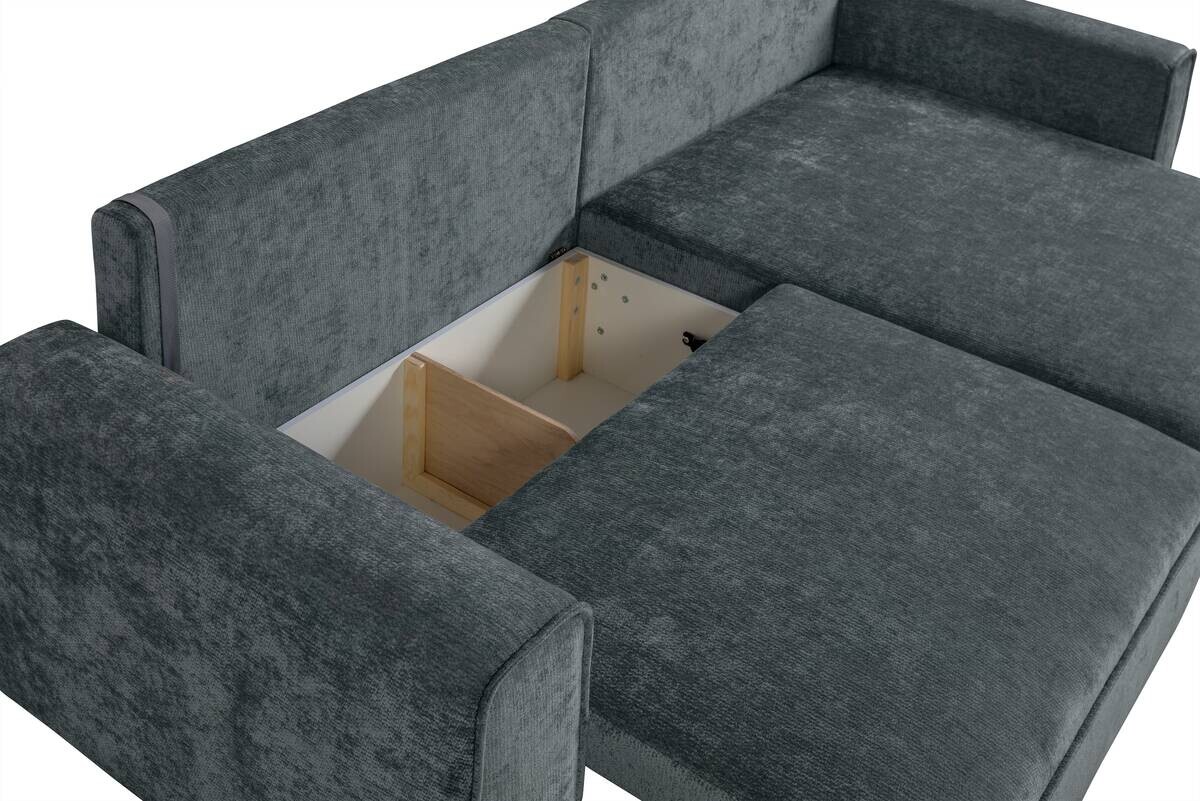 Ecksofa mit Bettfunktion und Bettkasten dunkelgrau Microfaser B/T: ca. 269x147 cm