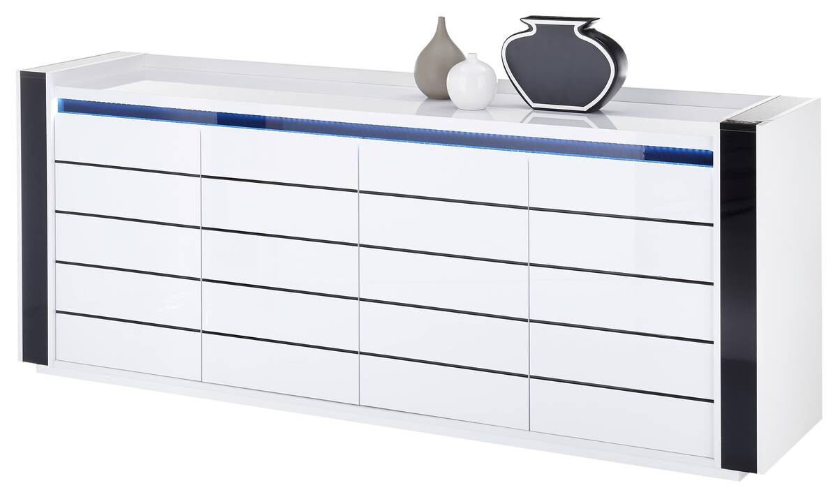 Sideboard Savona weiß Hochglanz schwarz Hochglanz B/H/T: ca. 220x87x50 cm