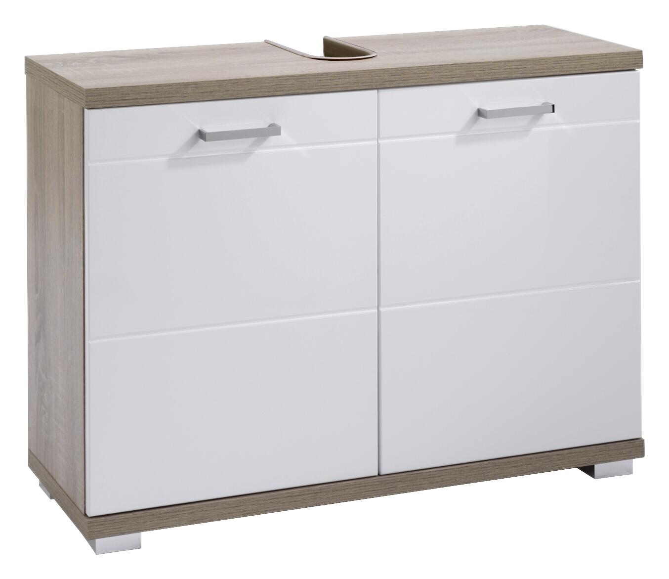 Waschbeckenunterschrank NEBRASKA Eiche Nachbildung weiß Hochglanz silber verchromt B/H/T: ca. 80x59x31,5 cm Waschbeckenunterschrank NEBRASKA Eiche Nachbildung weiß Hochglanz silber verchromt B/H/T: ca. 80x59x31,5 cm