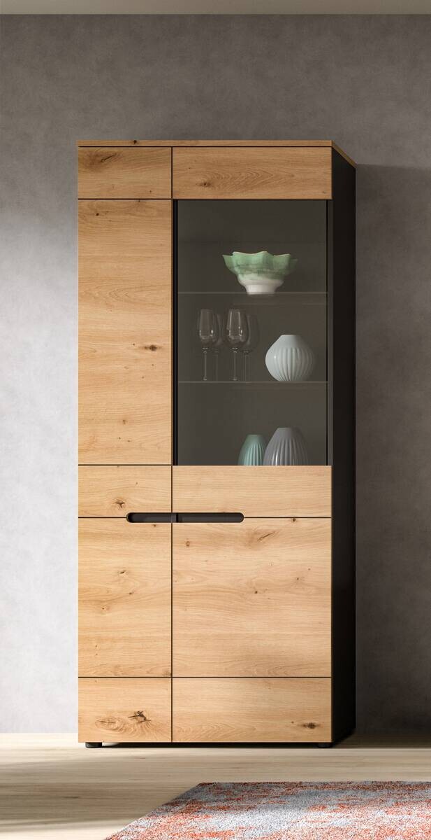 Vitrine Canu basaltgrau Nachbildung Artisan Oak Nachbildung B/H/T: ca. 190x80x37 cm