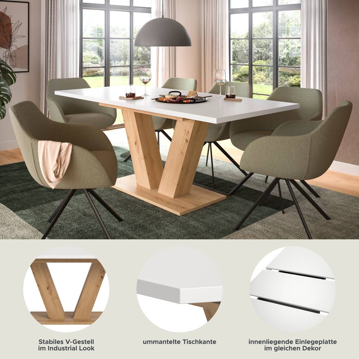 Esstisch MOTION weiß Artisan Nachbildung B/H/T: ca. 150x76x90 cm