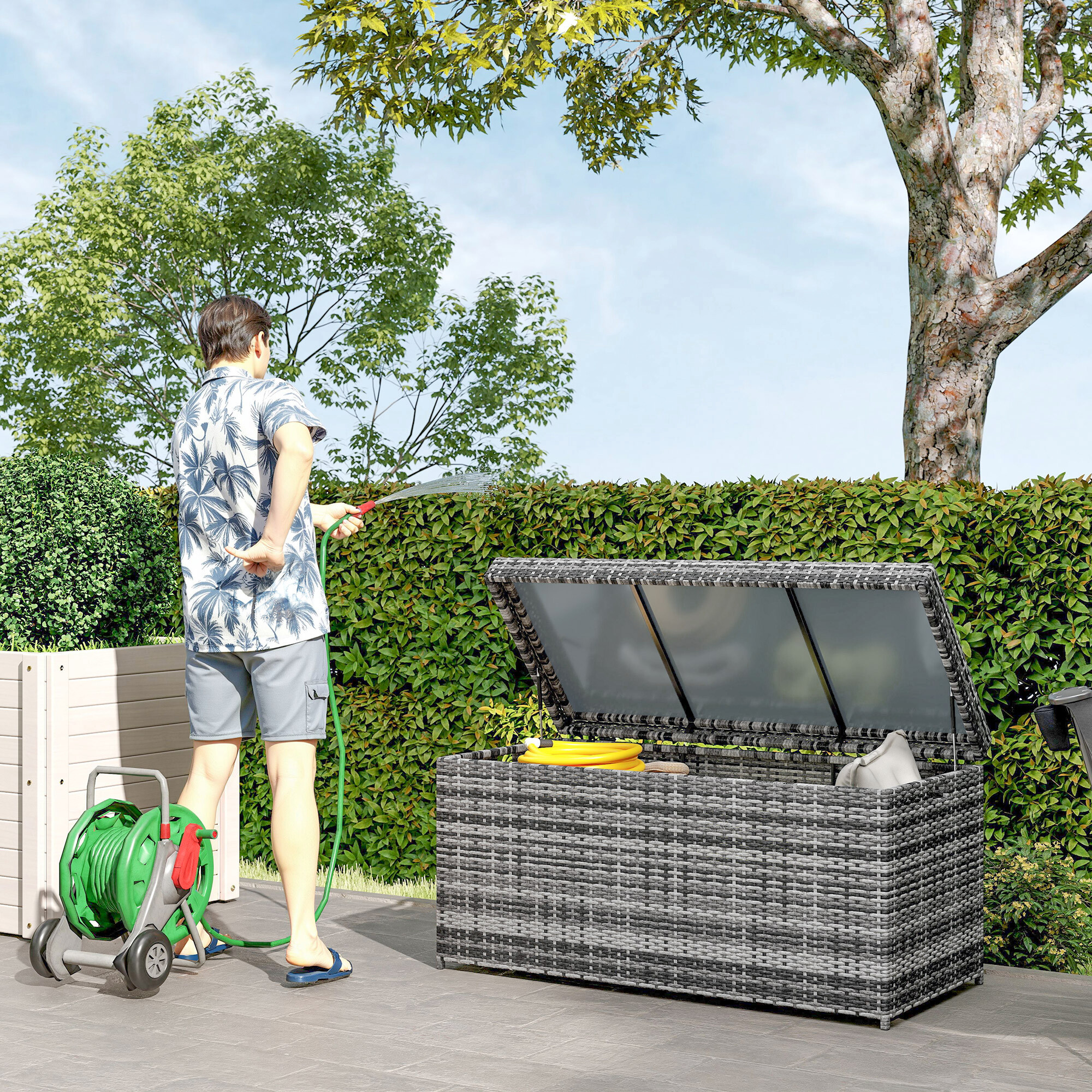 Outsunny Rattan Auflagenbox dunkelgrau Polyethylen B/H/L: ca. 61x65x130 cm
