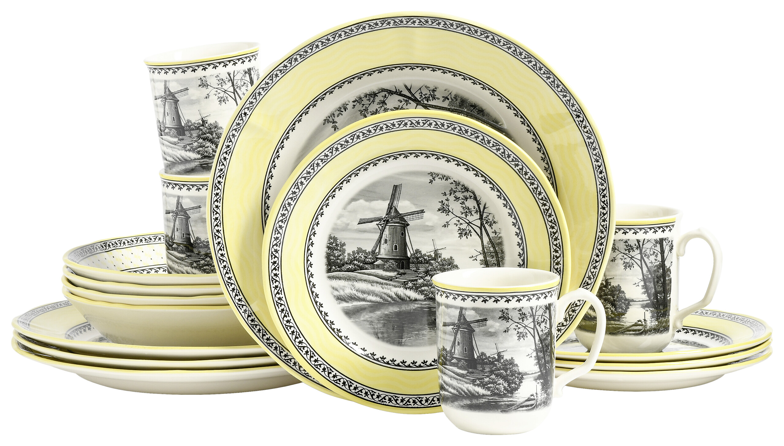 CreaTable Tafelservice Windmühle gelb Steingut 16 tlg.