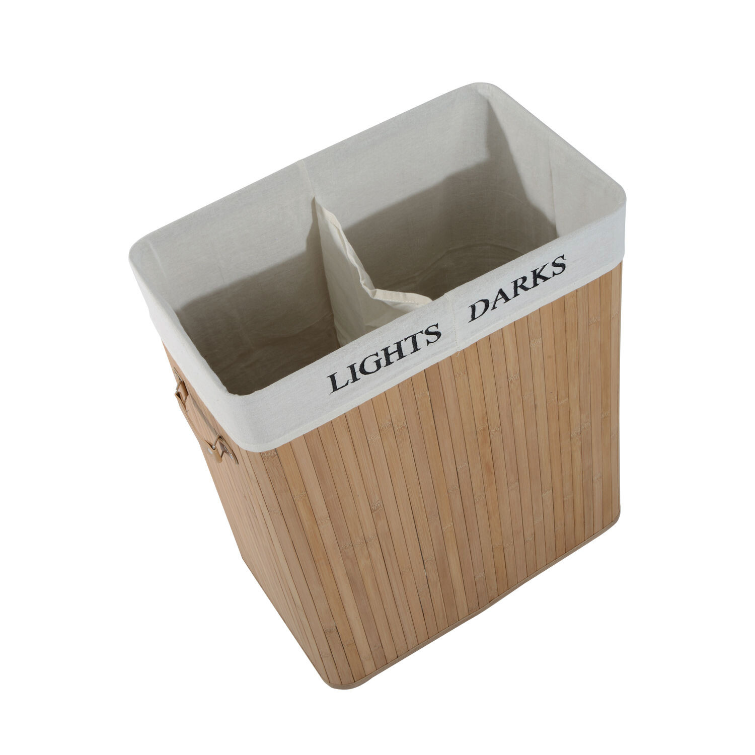 HOMCOM Wäschekorb mit 2 Tragegriffen natur Bambus Stoff Kunststoff B/H/L: ca. 32x63x52 cm