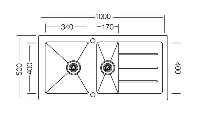 Respekta Einbauspüle New York 100 x 50 W weiß Glas Edelstahl B/H/T: ca. 100x21x50 cm