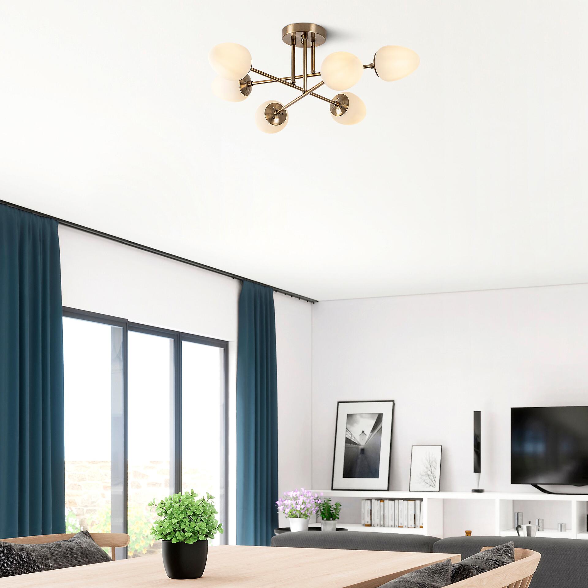 Opviq Pendelleuchte Camflo-10390 Glas Metall B/H/T/L/D: ca. 81x32x81x81x81 cm E14 6 Brennstellen