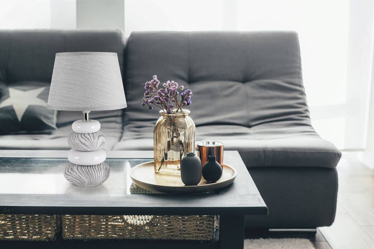 Näve Leuchten Tischleuchte 3179316 grau Keramik B/H/T: ca. 20x31x20 cm E14 1 Brennstellen