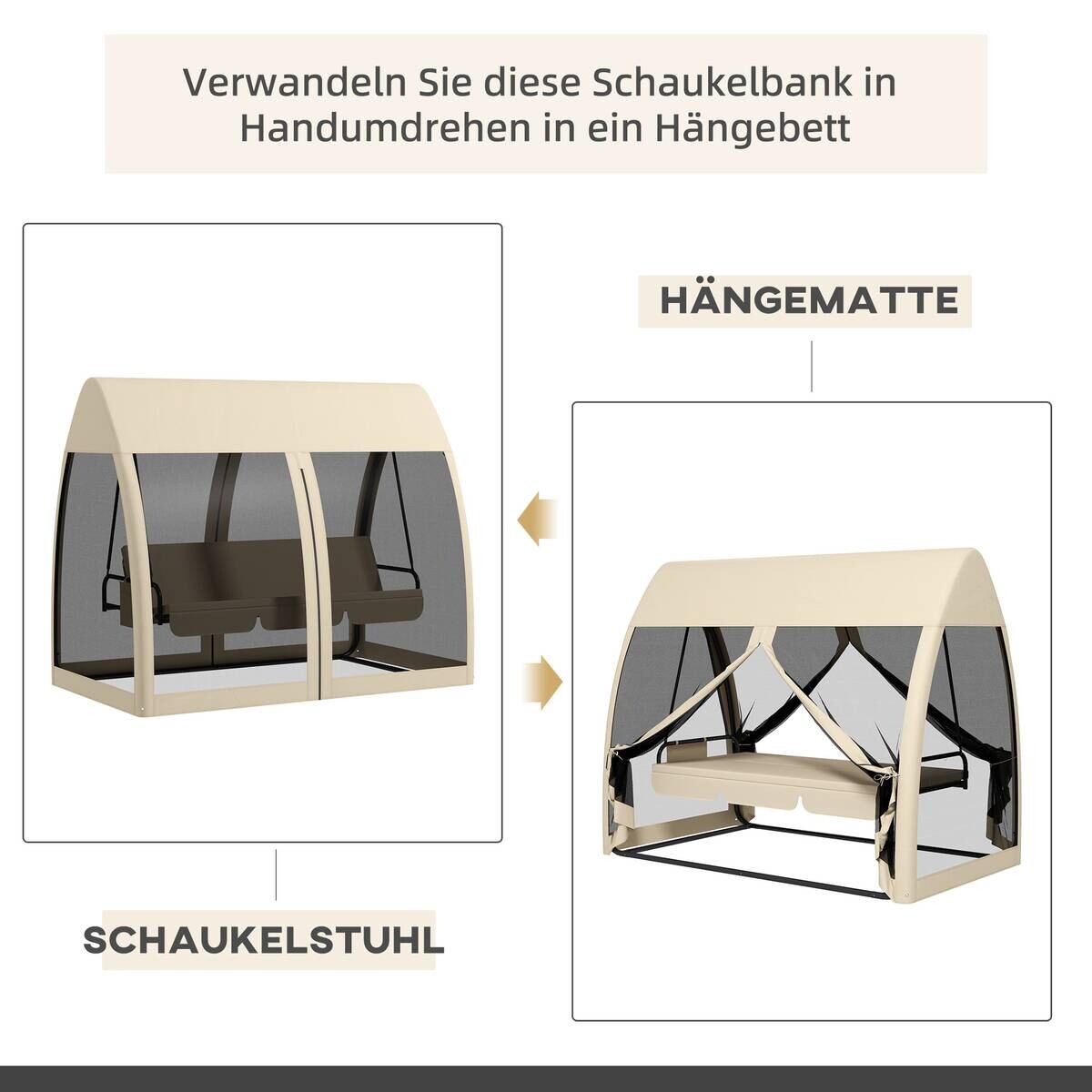 Outsunny Hollywoodschaukel kaffee Metall B/H/L: ca. 140x197x240 cm