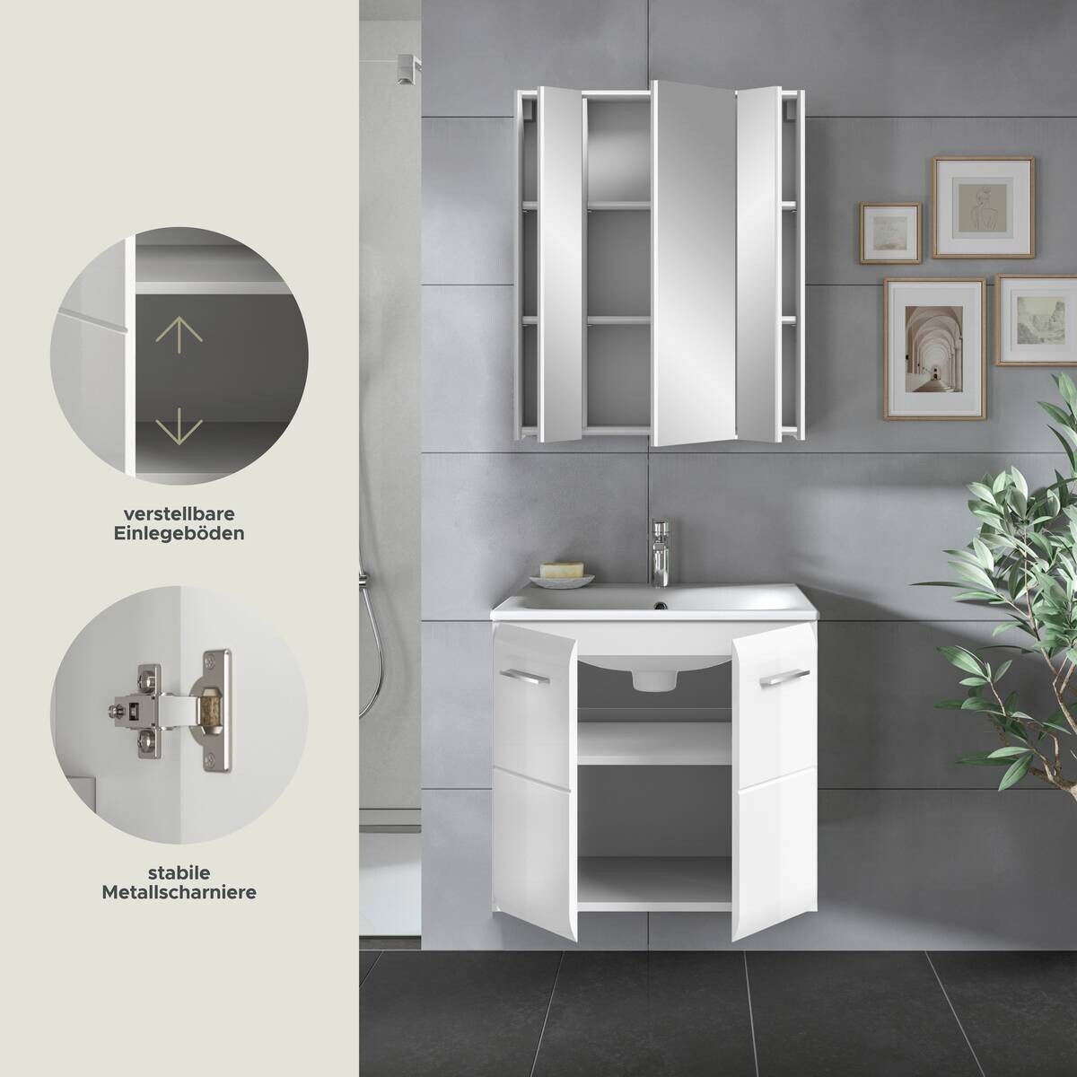 Badezimmer-Set Ice weiß weiß Hochglanz B/H/T: ca. 60x185x46 cm