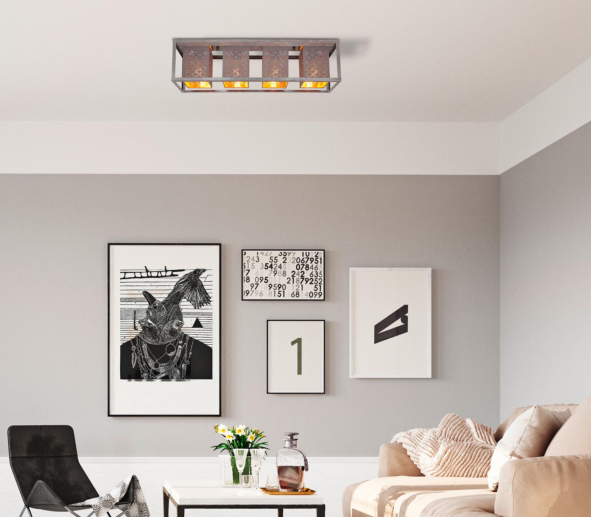 GLOBO Deckenleuchte THOMAS 15498-4D silber grau gold Metall Textil B/H/T: ca. 75x22,5x20 cm