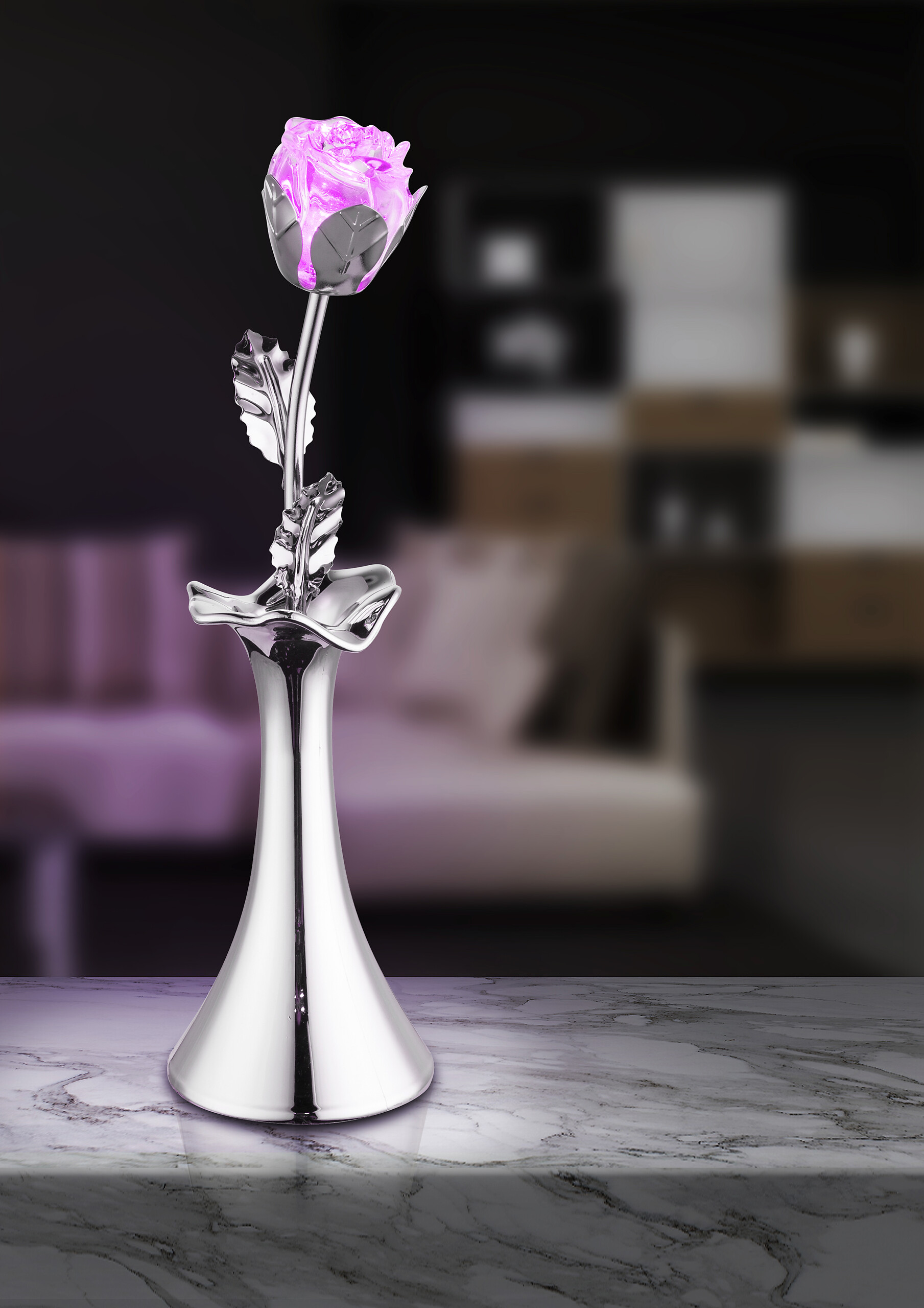 GLOBO Tischleuchte Rosi Chrom klar Metall Acryl H/D: ca. 29x8 cm