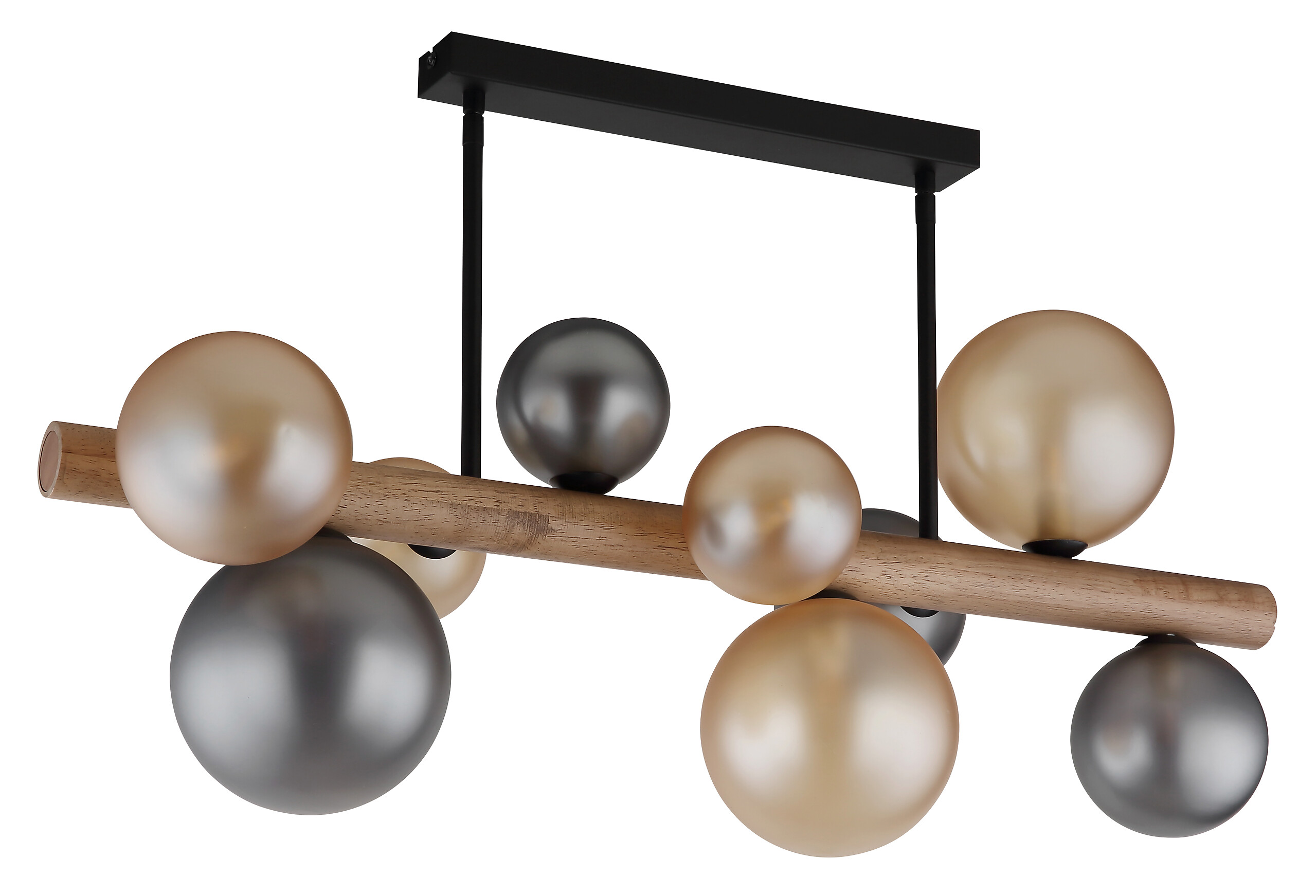 GLOBO LED-Deckenleuchte amber Rauch dunkelbraun Holz Glas Metall B/H/L: ca. 29x45x78 cm 9 Brennstellen