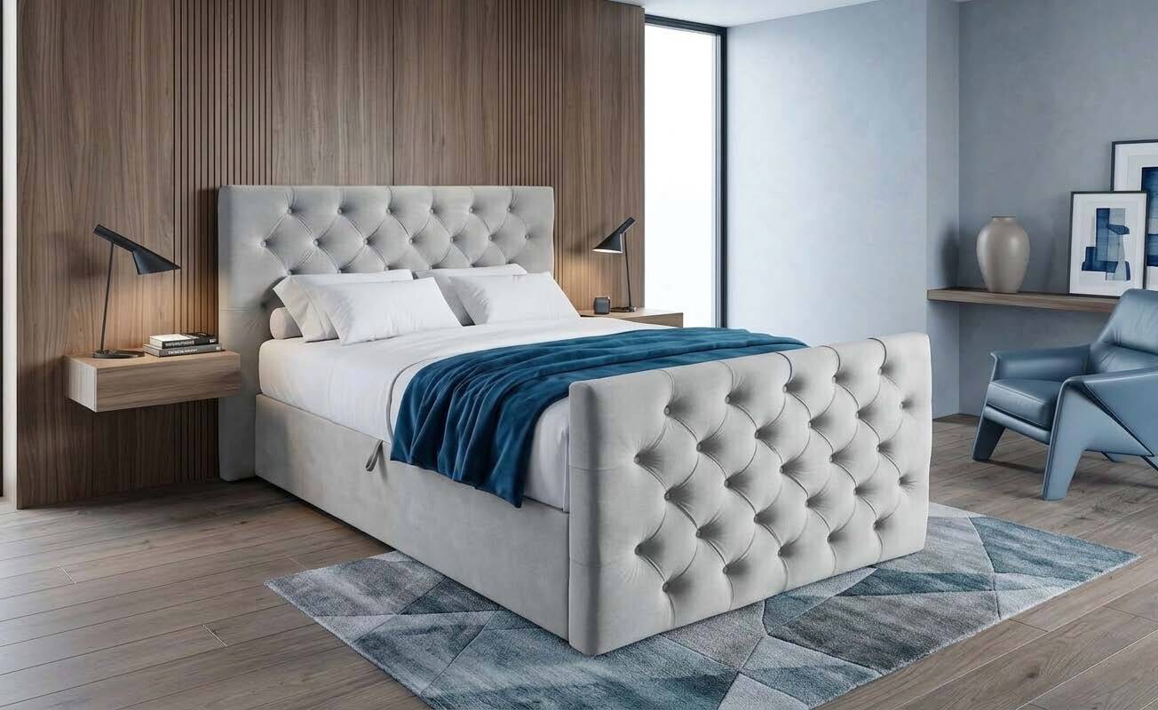 Boxbett Glow grau Samt B/H/T: ca. 140x110x224 cm