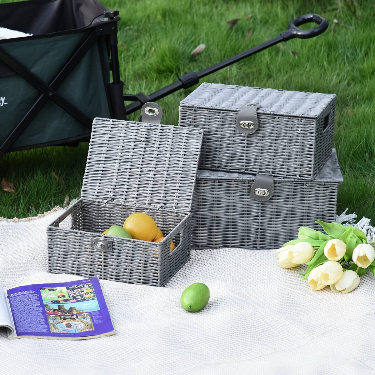 HOMCOM Aufbewahrungskorb grau Metall B/H/L: ca. 28,5x35,5x18 cm