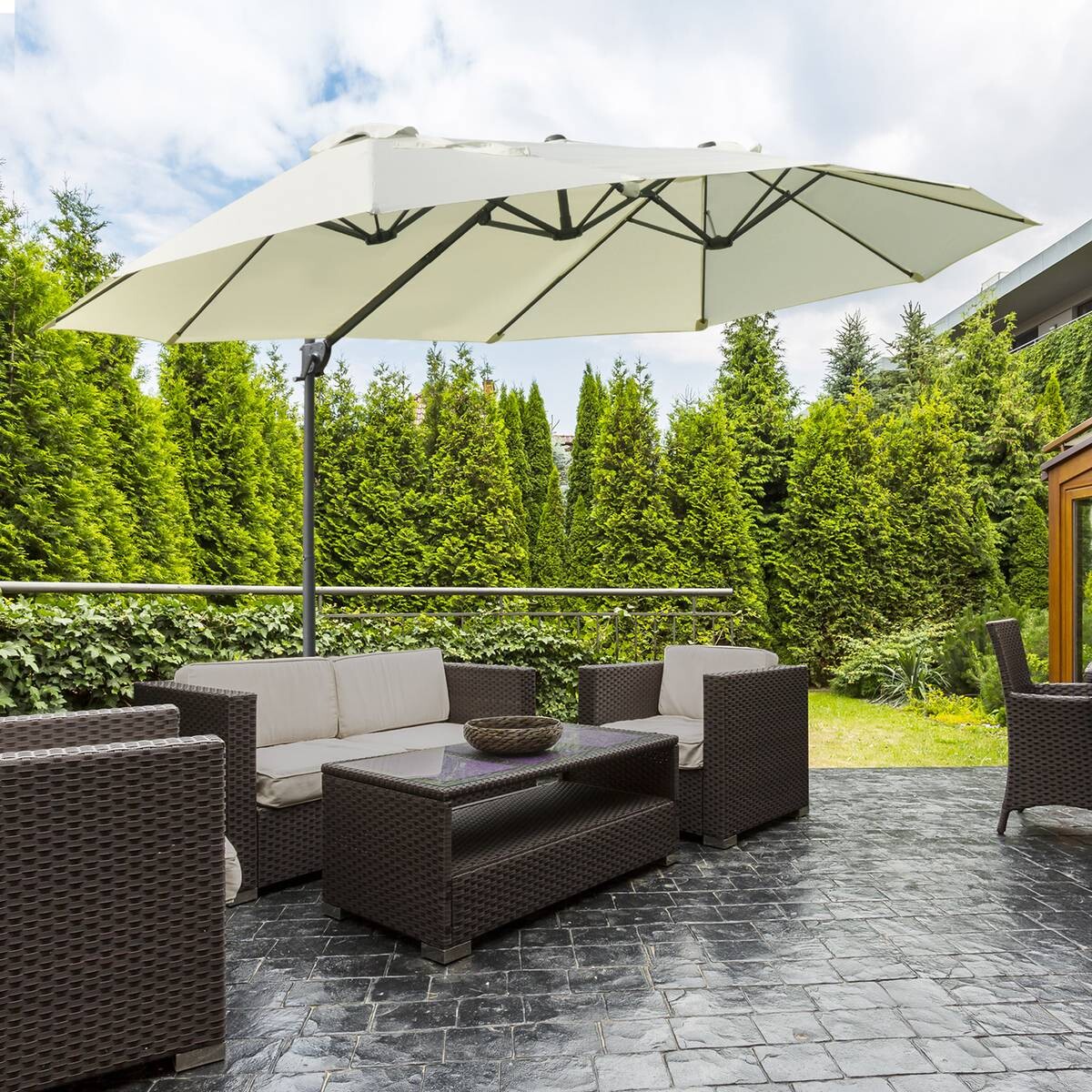 Outsunny Doppelschirm mit Kurbel cremeweiß Metall B/H/L: ca. 440x250x270 cm