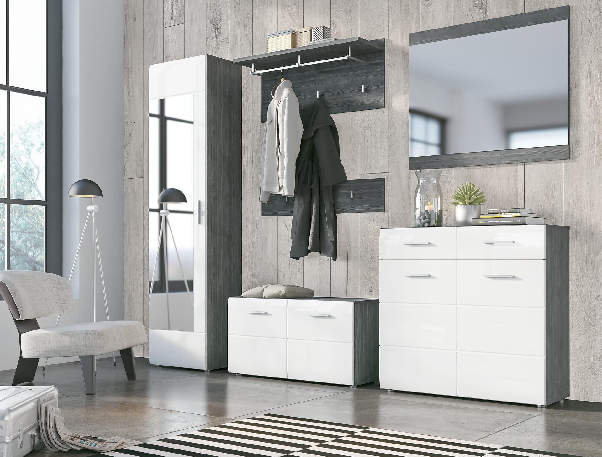 Garderobenschrank Salve Rauchsilber Nachbildung weiß Hochglanz B/H/T: ca. 50x198x35 cm Garderobenschrank Salve Rauchsilber Nachbildung weiß Hochglanz B/H/T: ca. 50x198x35 cm