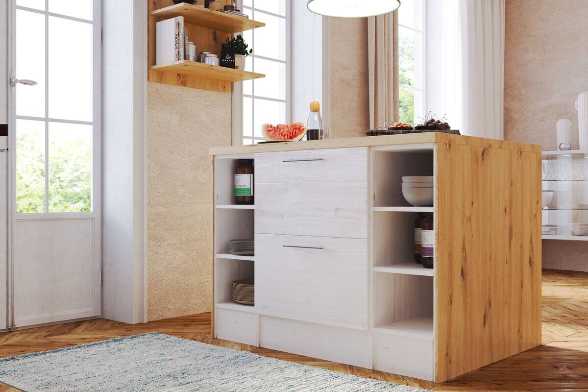 Respekta Inselküche Anton weiß Lärche Nachbildung B/H/T: ca. 310x211x60 cm