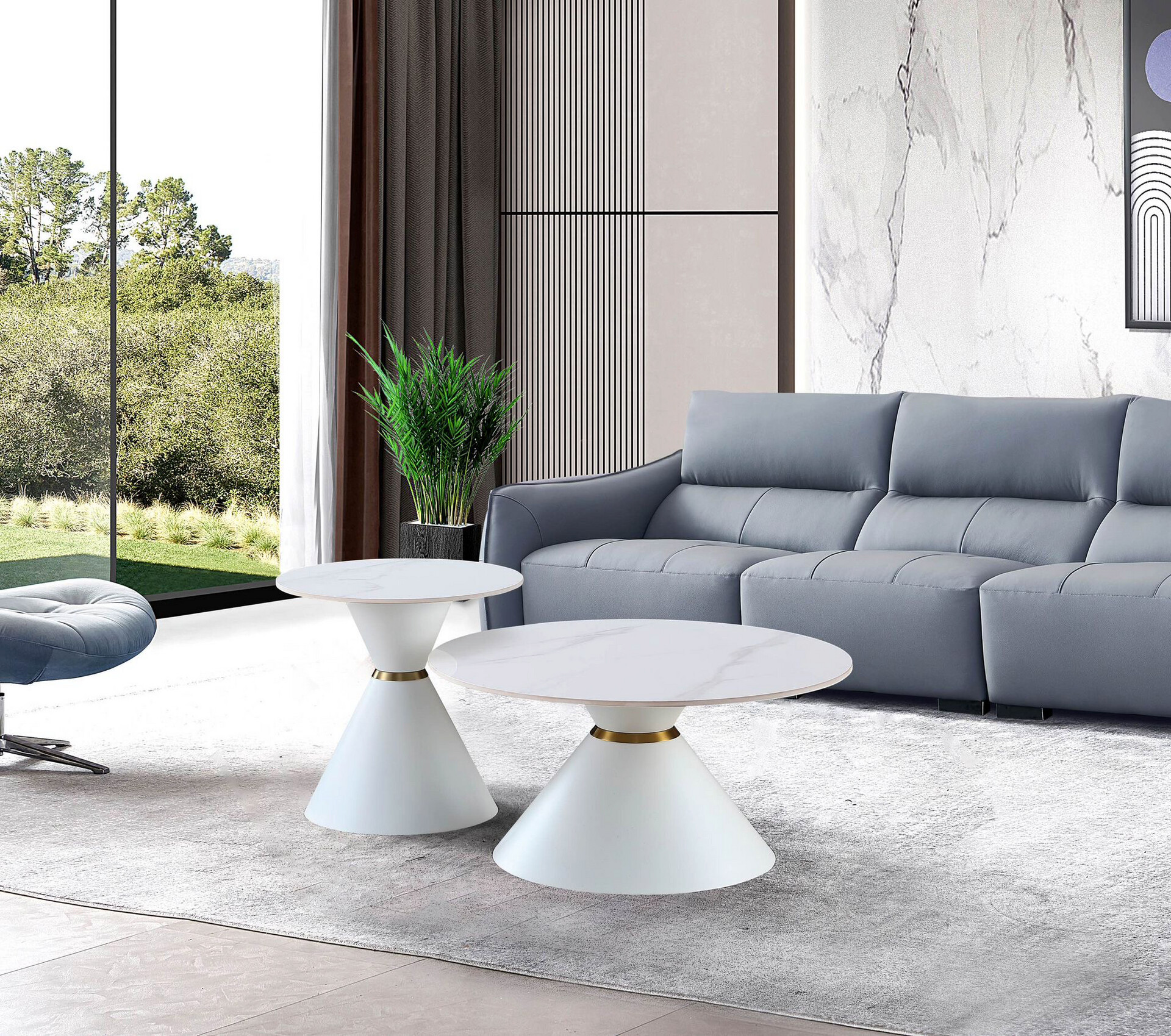 Couchtisch C222W-Twin weiß gold Keramik Metall B/H: ca. 80x40 cm