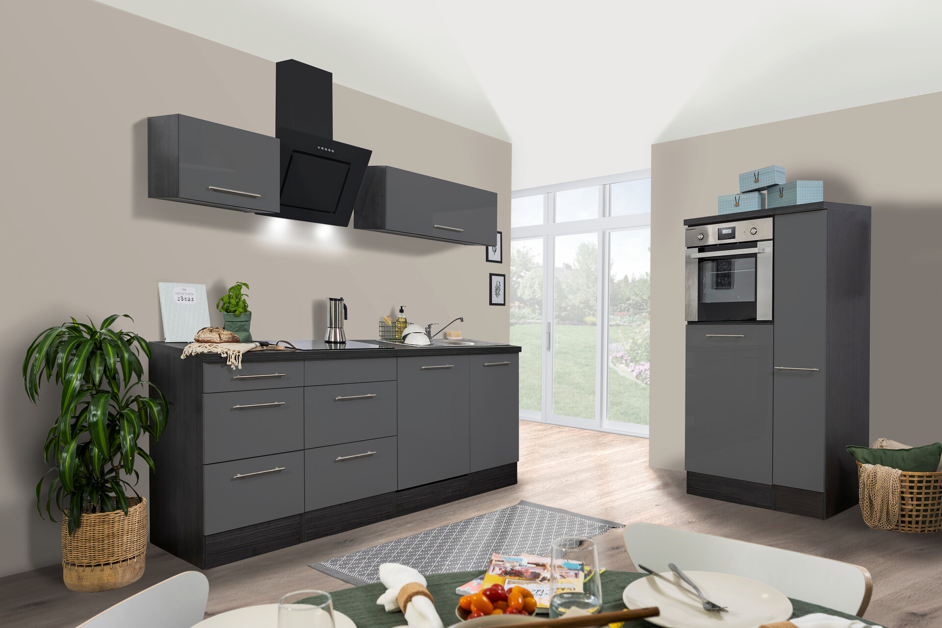 Respekta Küchenblock Amanda grau Hochglanz B/H/T: ca. 310x200x60 cm