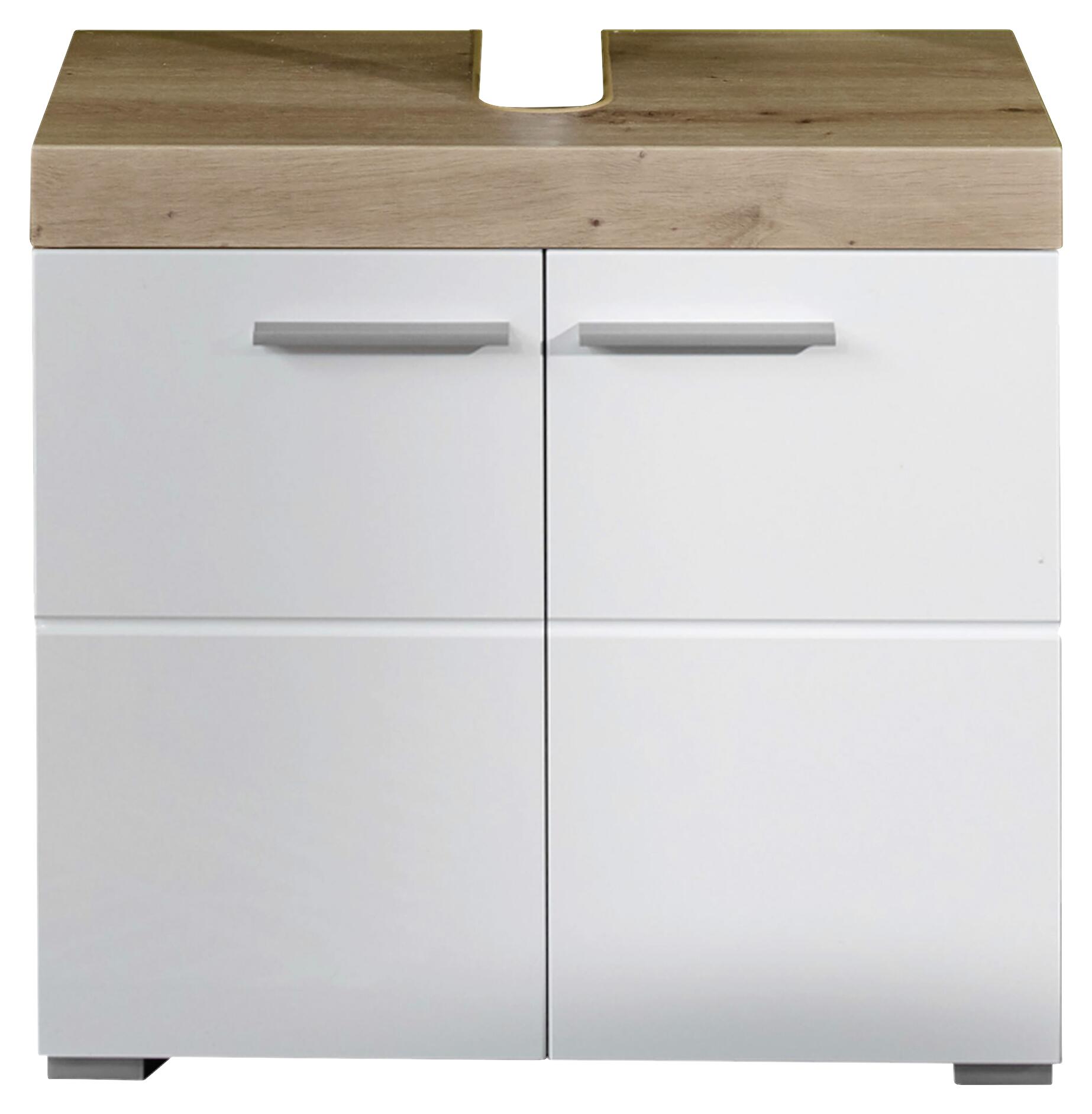 Waschbeckenunterschrank Amanda weiß Hochglanz Asteiche Nachbildung B/H/T: ca. 60x56x34 cm Waschbeckenunterschrank Amanda weiß Hochglanz Asteiche Nachbildung B/H/T: ca. 60x56x34 cm