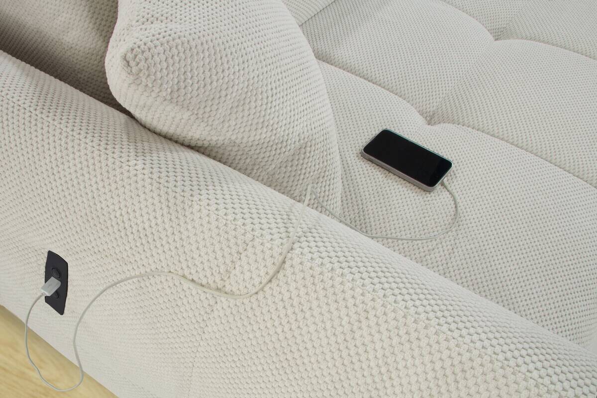 Ecksofa mit elektrischer XXL Sitztiefenverstellung hellbeige Kord B/H/T: ca. 260x106x191 cm